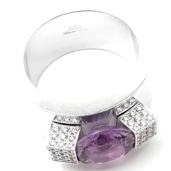 Authentic! Chopard 18k White Gold Diamond Amethyst Wide Band Ring - Picture 7 of 9